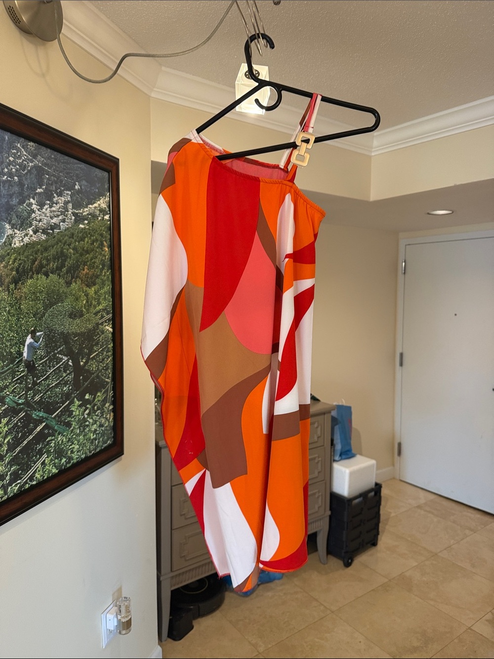 Bold Orange Red Abstract One-Shoulder Dress